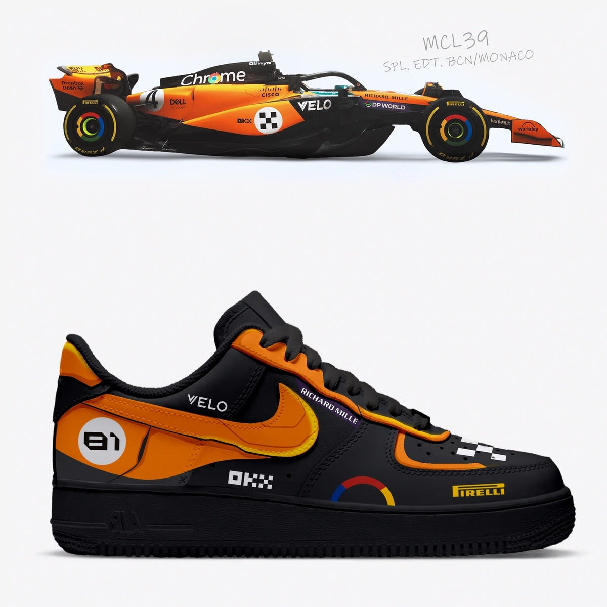 Oscar Piastrii x McLaren F1 MCL39 Monaco Edition// Nike Air Force 1