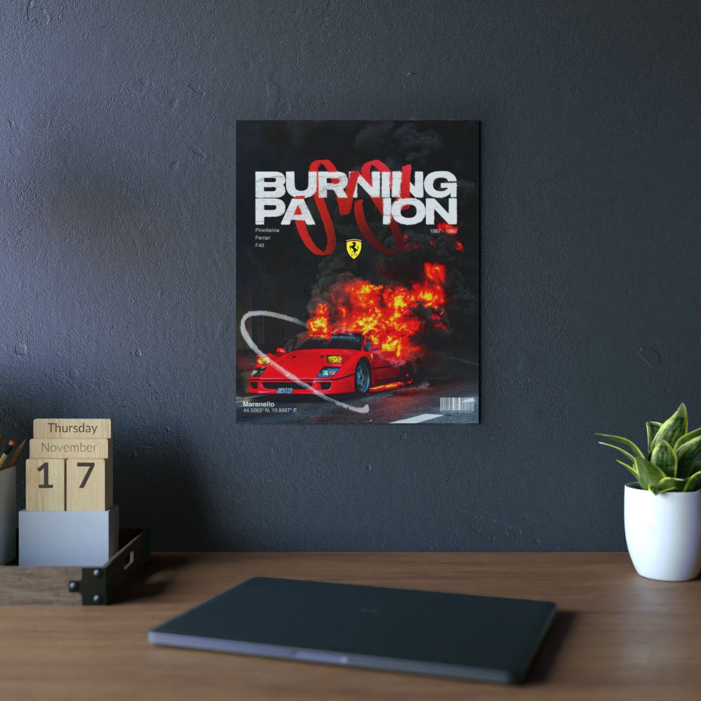 Ferrari F40 Burning Passion - Metal Poster
