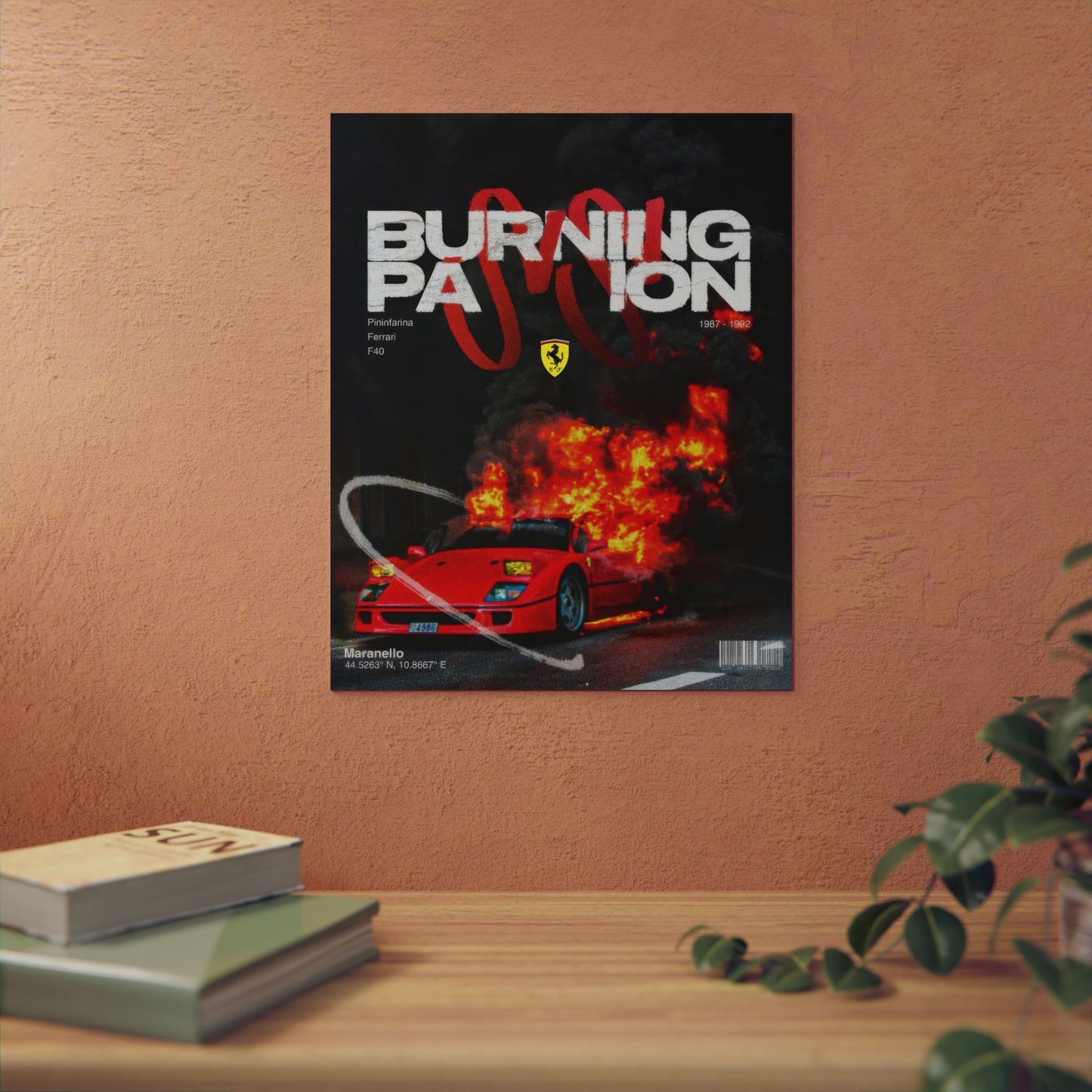 Ferrari F40 Burning Passion - Metal Poster