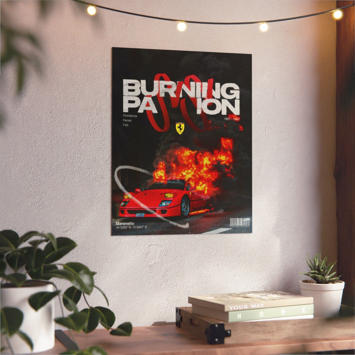 Ferrari F40 Burning Passion - Metal Poster