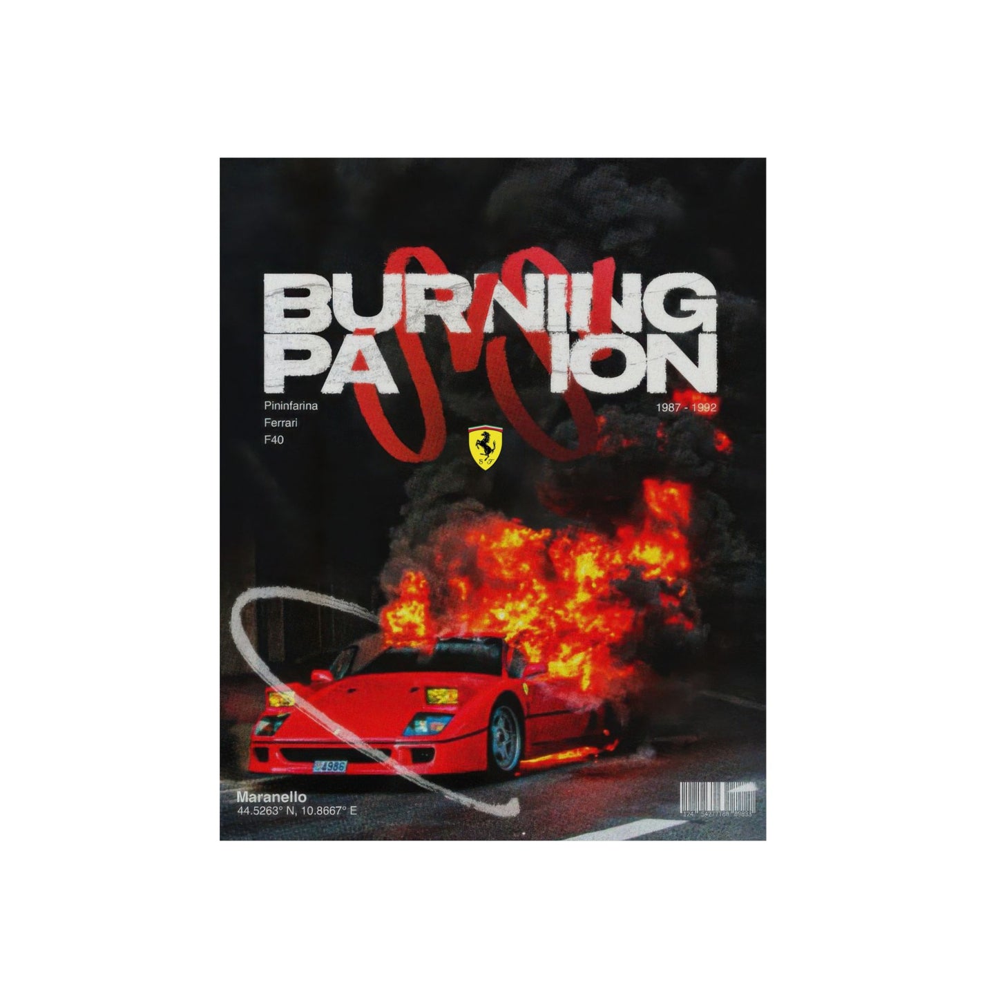 Ferrari F40 Burning Passion - Metal Poster