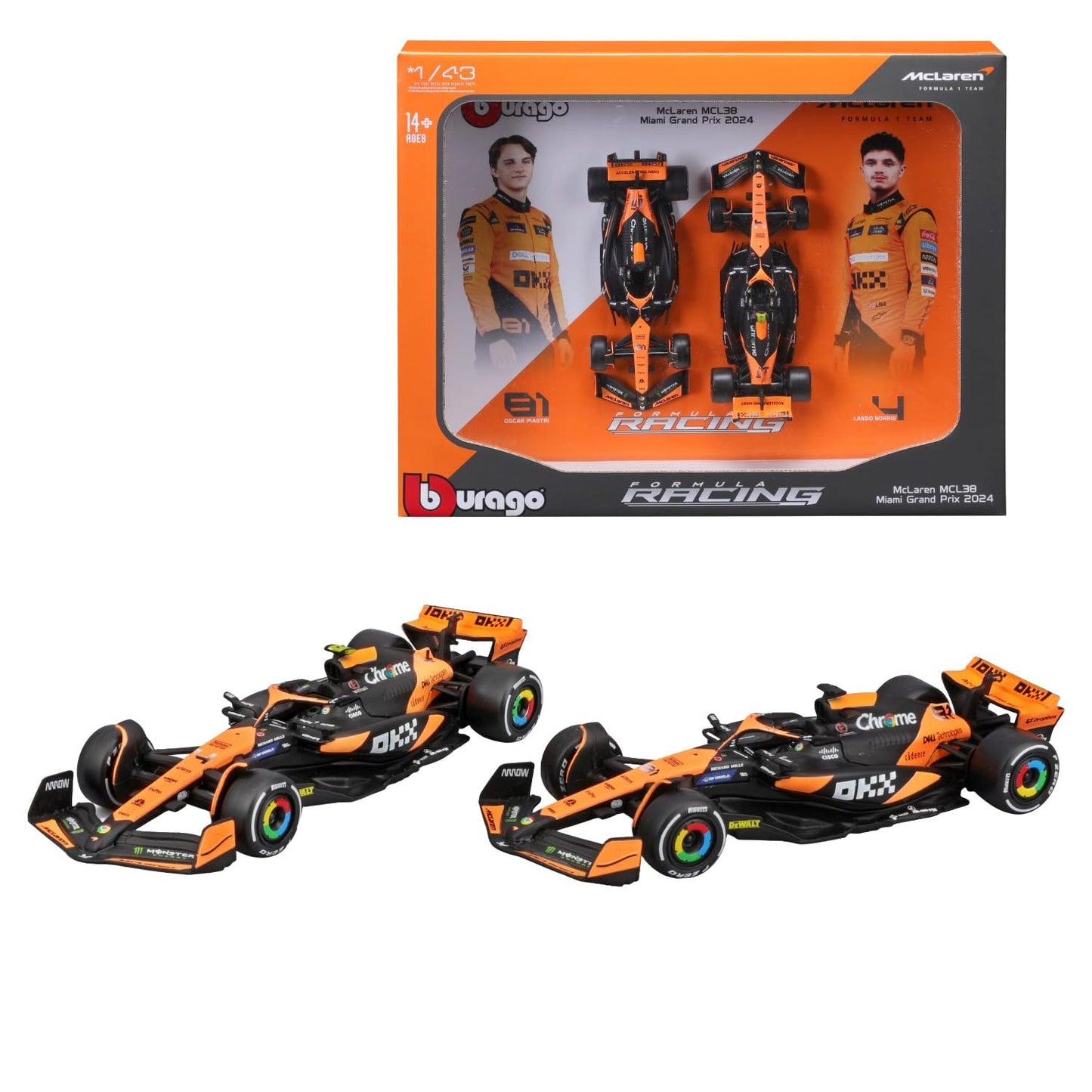 2024 MCLAREN MCL38 set of 2 cars 1:43 diecast scale models (Bburagp Brand)