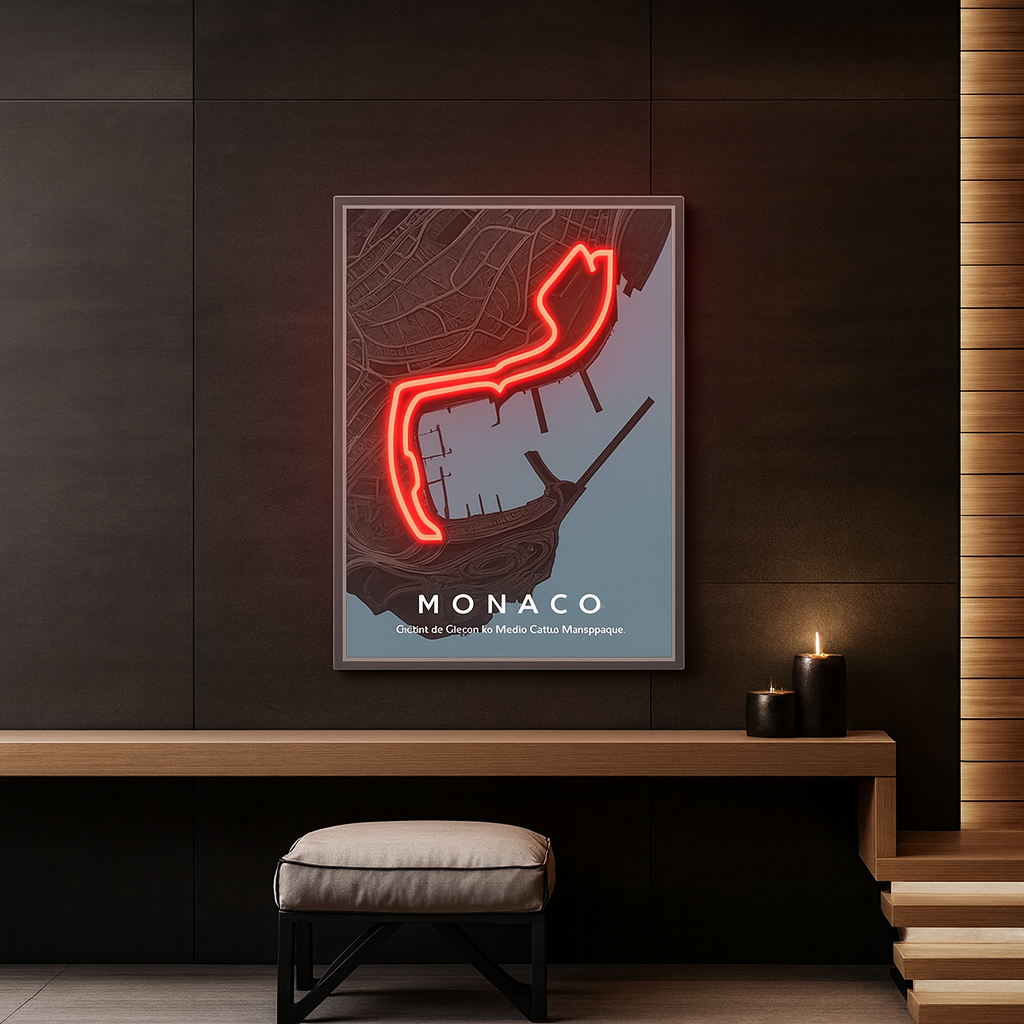Monaco Grand Prix F1 Circuit Map – Red LED Neon Wall Art Neonsignsindia