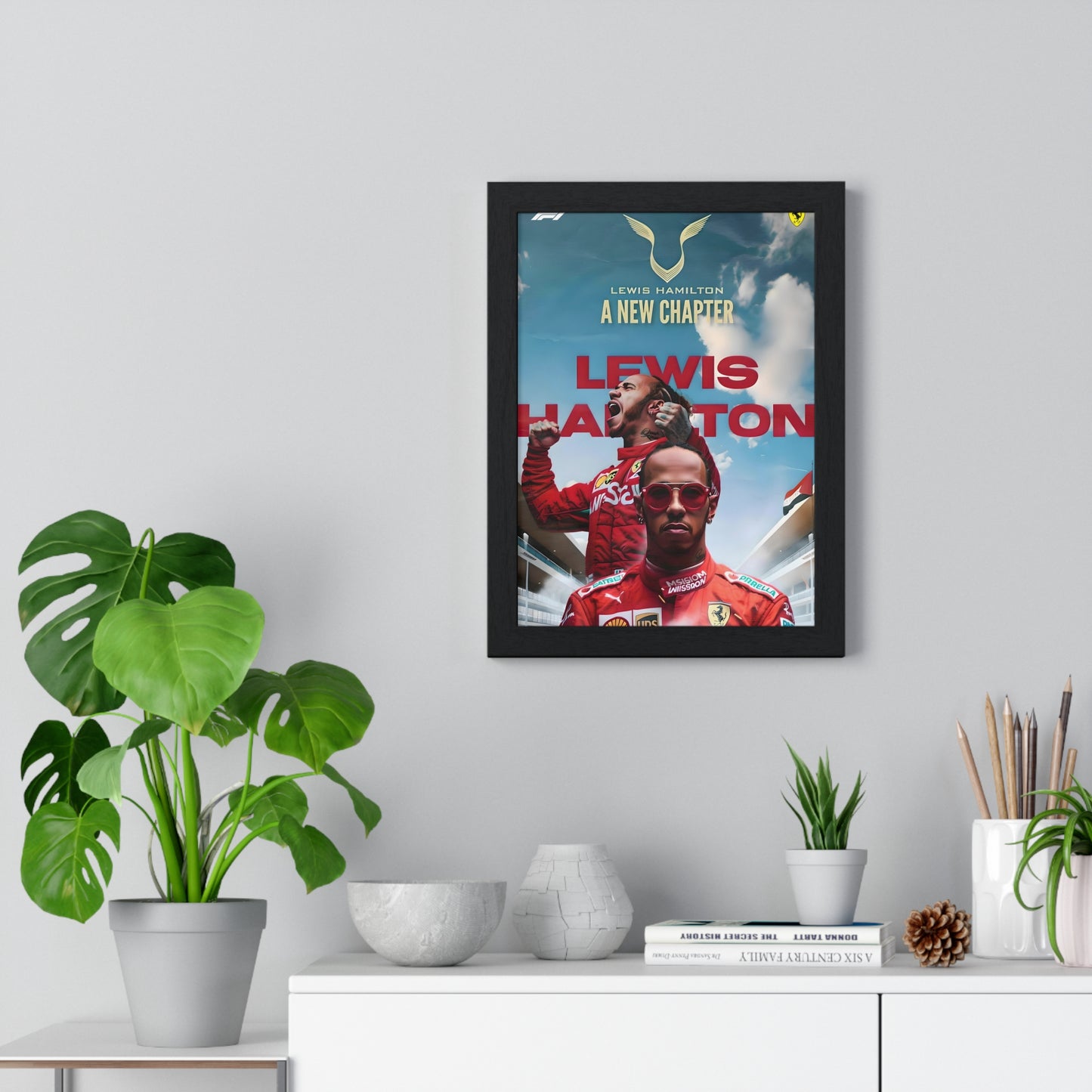 Hamilton x Ferrari - Framed Art Poster