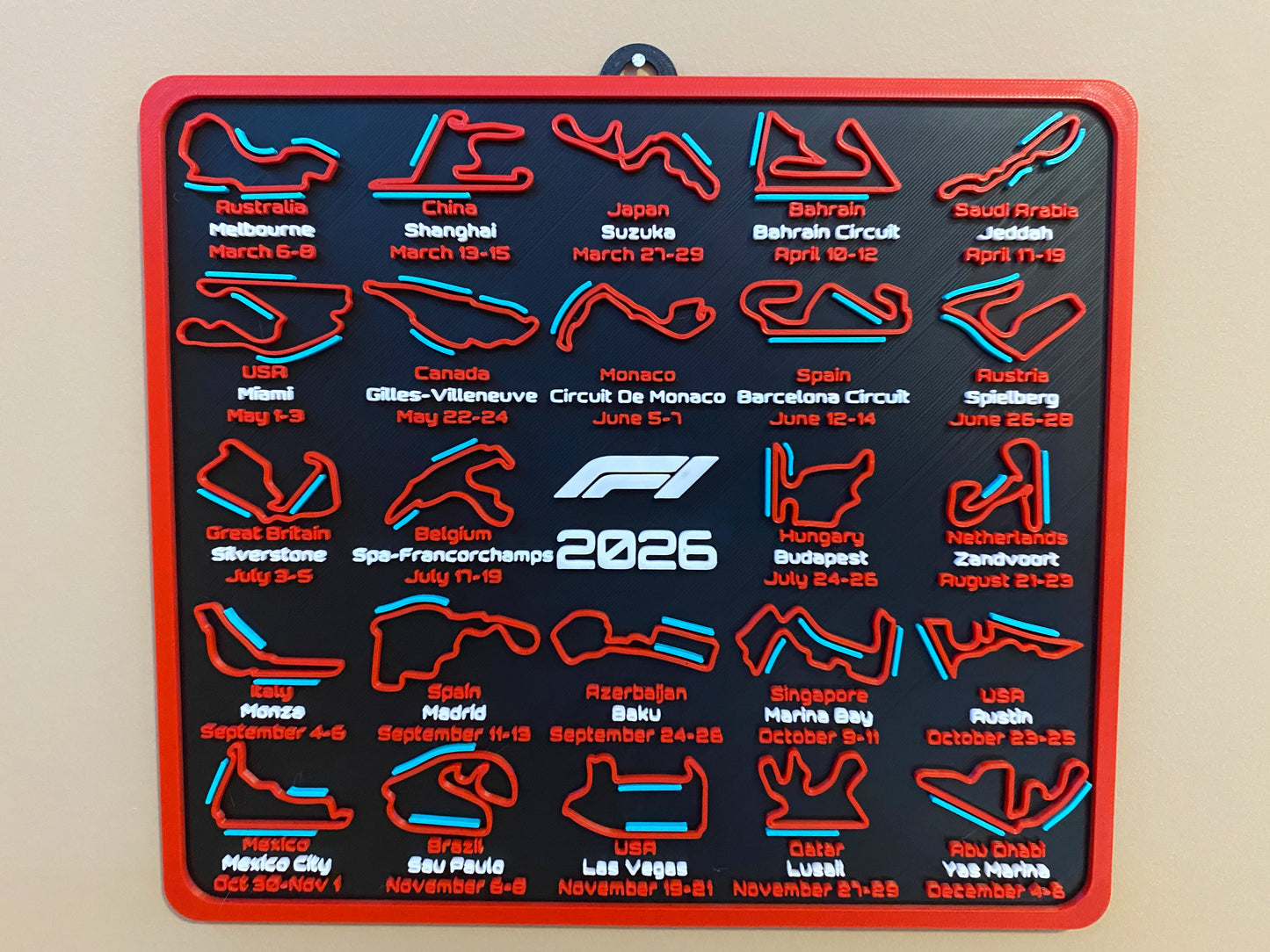 F1 2026 Race Calendar 3D Circuit Board