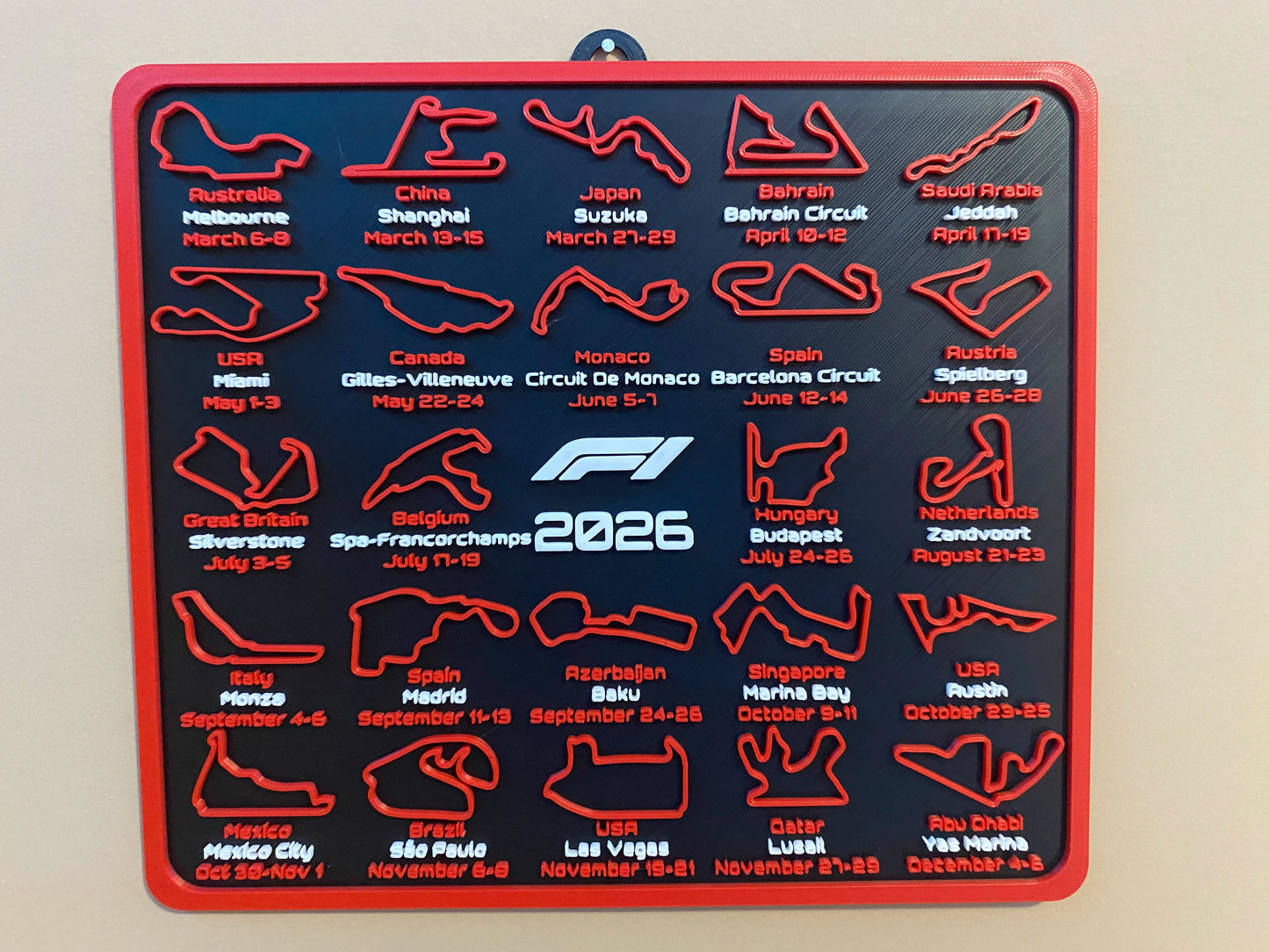 F1 2026 Race Calendar 3D Circuit Board