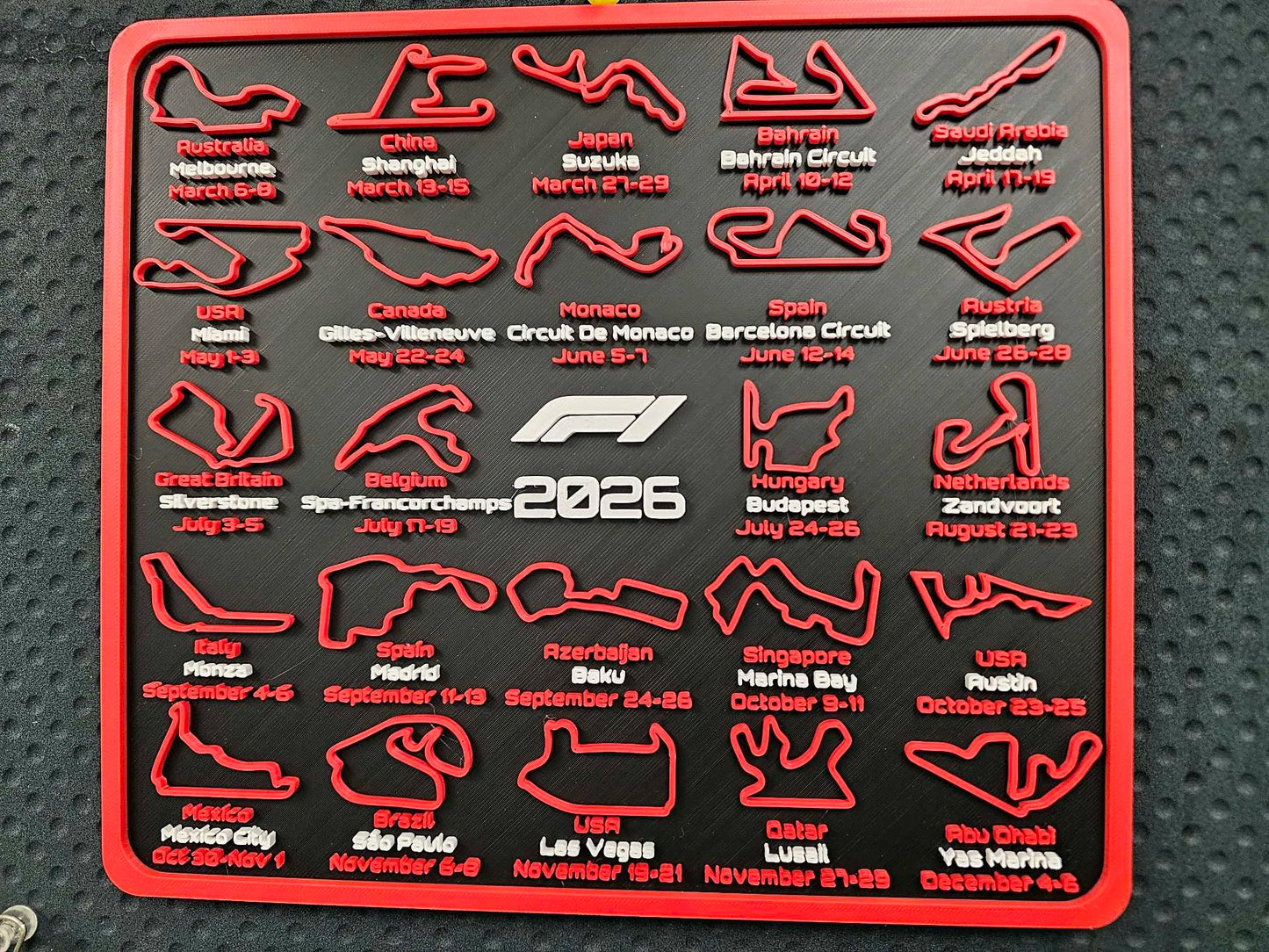 F1 2026 Race Calendar 3D Circuit Board