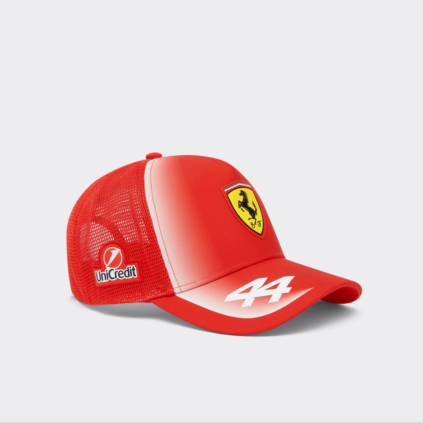 Red cap with Ferrari logo and number 44 on a light gray background
