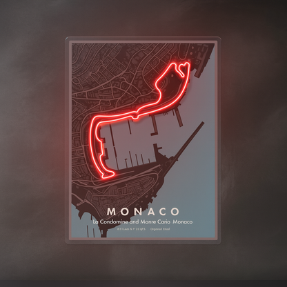 Monaco Grand Prix F1 Circuit Map – Red LED Neon Wall Art Neonsignsindia