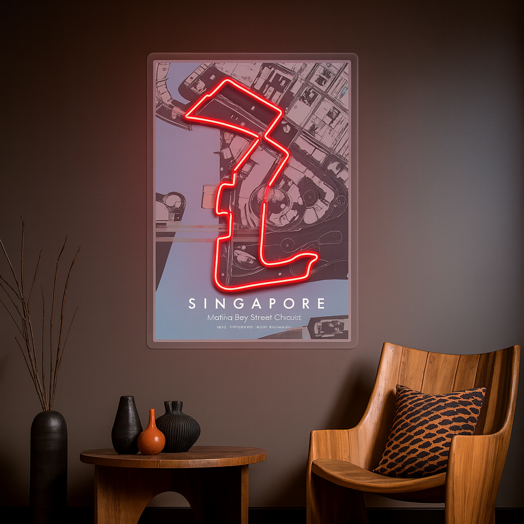 Singapore Marina Bay Street F1 Circuit LED Neon Wall Art – Racing Track Map Glow Sign Neonsignsindia
