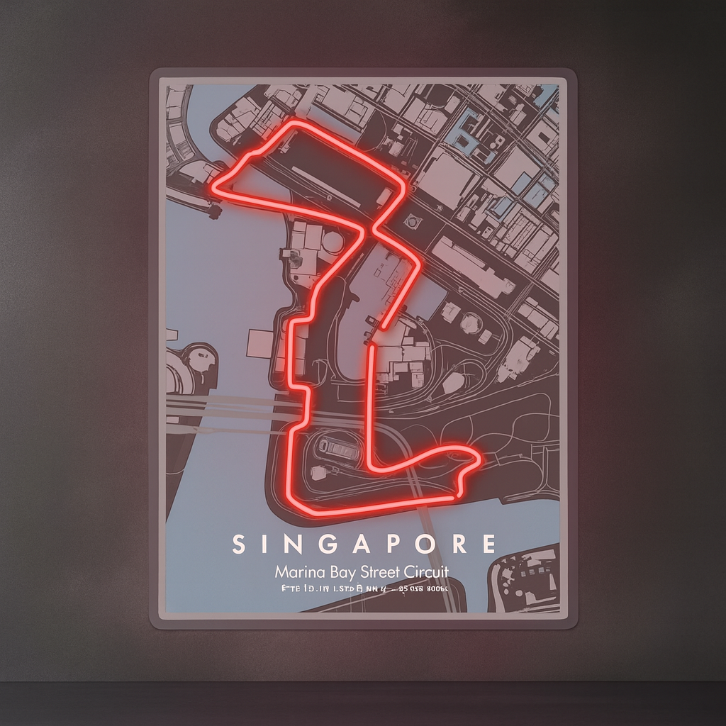 Singapore Marina Bay Street F1 Circuit LED Neon Wall Art – Racing Track Map Glow Sign Neonsignsindia
